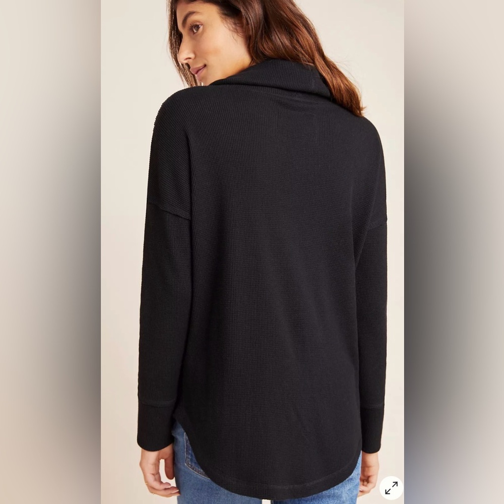 MAEVE Ainsley Waffle Knit Thermal Pullover Turtleneck Sweater Black Women's S - Picture 3 of 12
